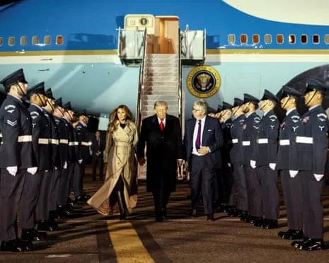 US President Trump Touches Down in UK for Unprecedented Repeat State Visit As Demonstrations Assemble in Windsor